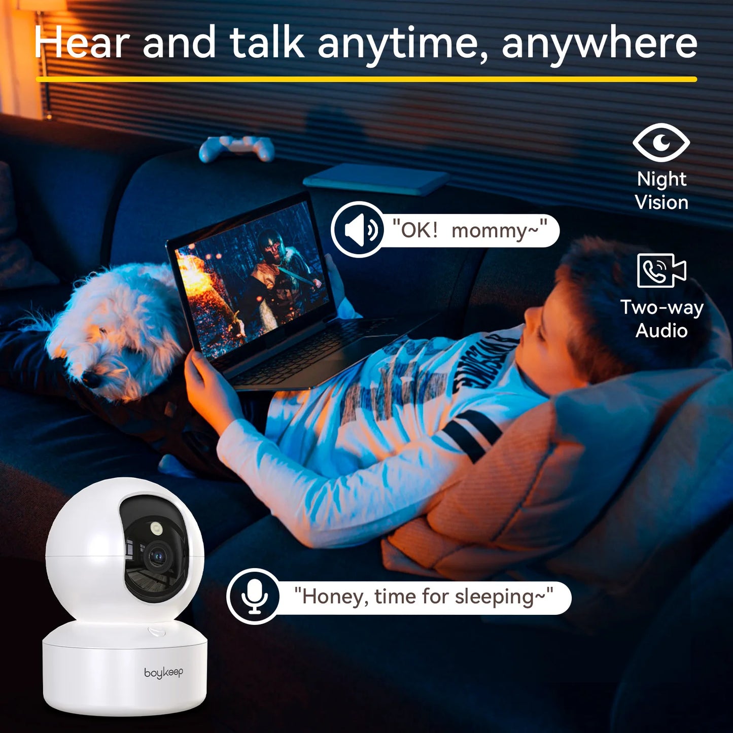 Pet Camera with App - WiFi Monitor, 360° View, Night Vision, 2-Way Audio