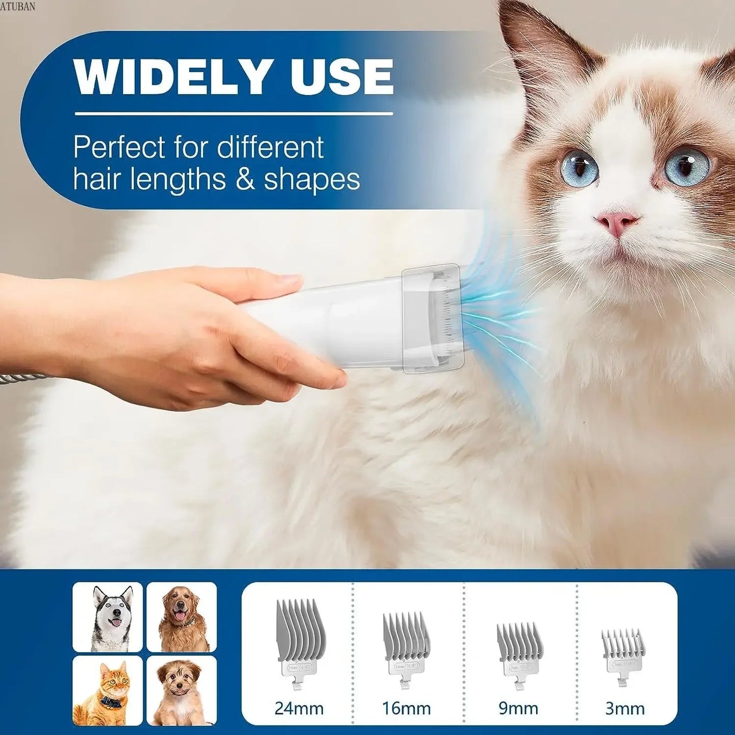 Pet Grooming Vacuum & Hair Removal Kit for Cats and Dogs