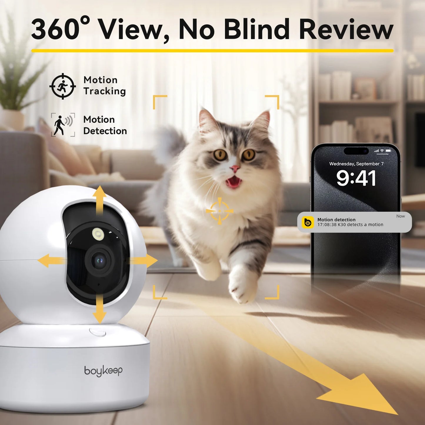 Pet Camera with App - WiFi Monitor, 360° View, Night Vision, 2-Way Audio