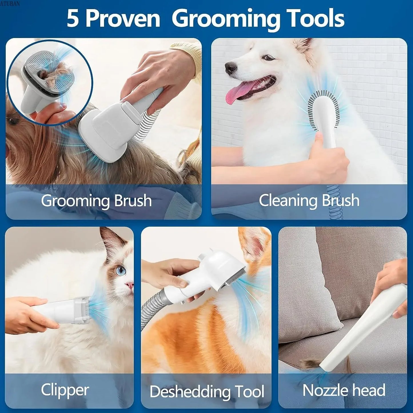 Pet Grooming Vacuum & Hair Removal Kit for Cats and Dogs